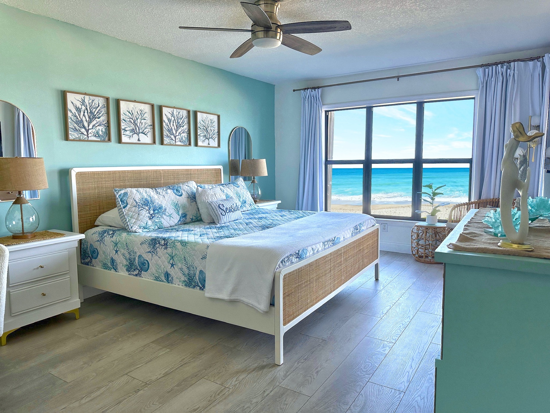 King bedroom with direct ocean view at Our Beachfront Oasis
