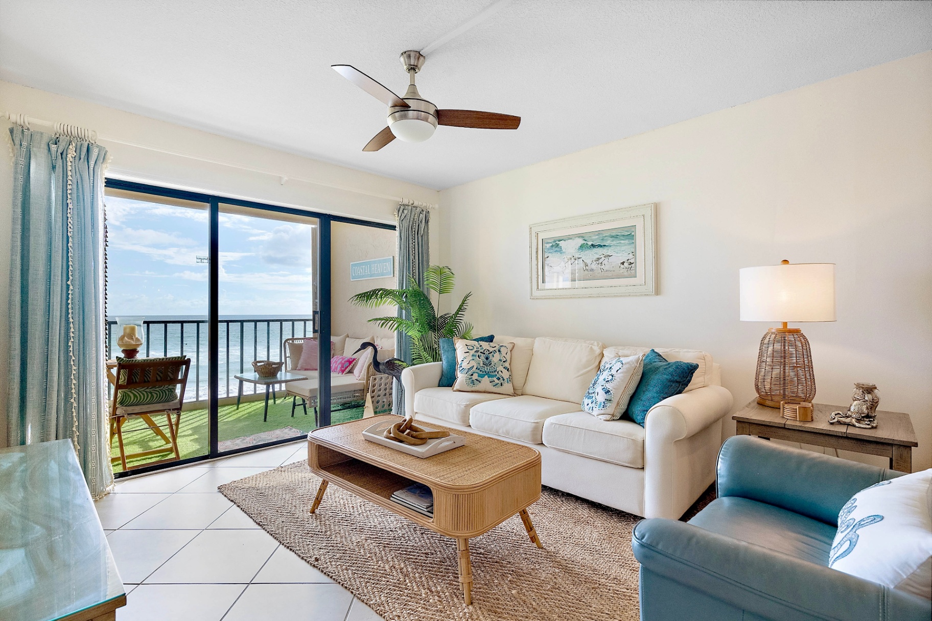 Ocean-view living room with coastal furnishings