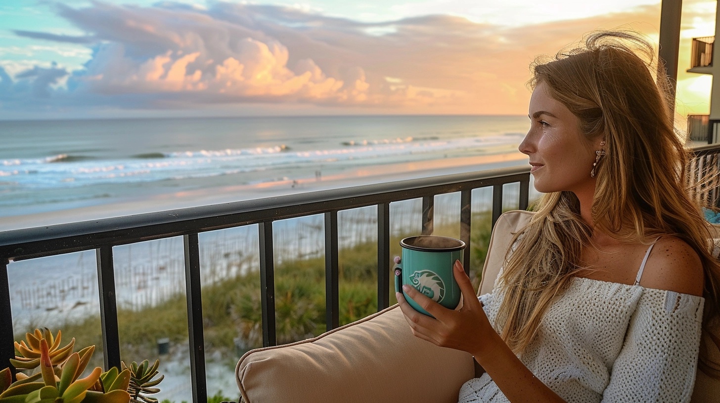 Morning coffee on the private oceanfront balcony at Hutchinson Island